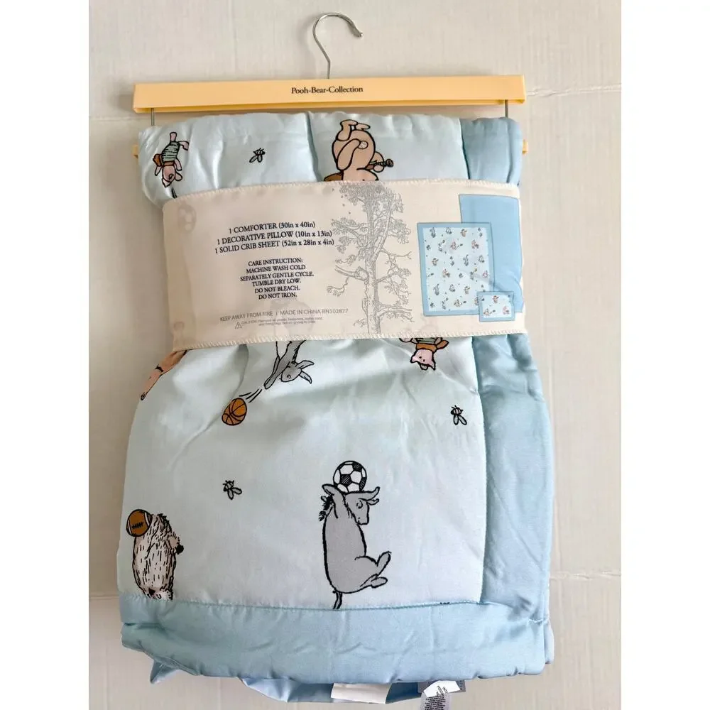 New Pooh Bear Collection Winnie The Pooh Blue 3 Pc Comforter Set